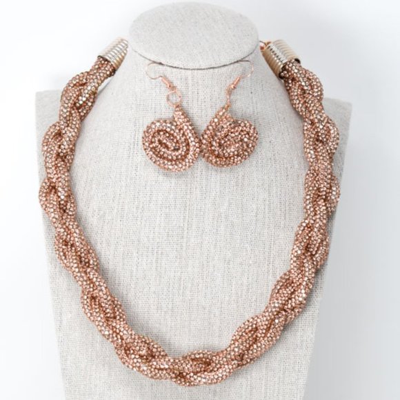Skanky Hoops Jewelry - Champagne Braided Pave Rhinestone & Earring Set